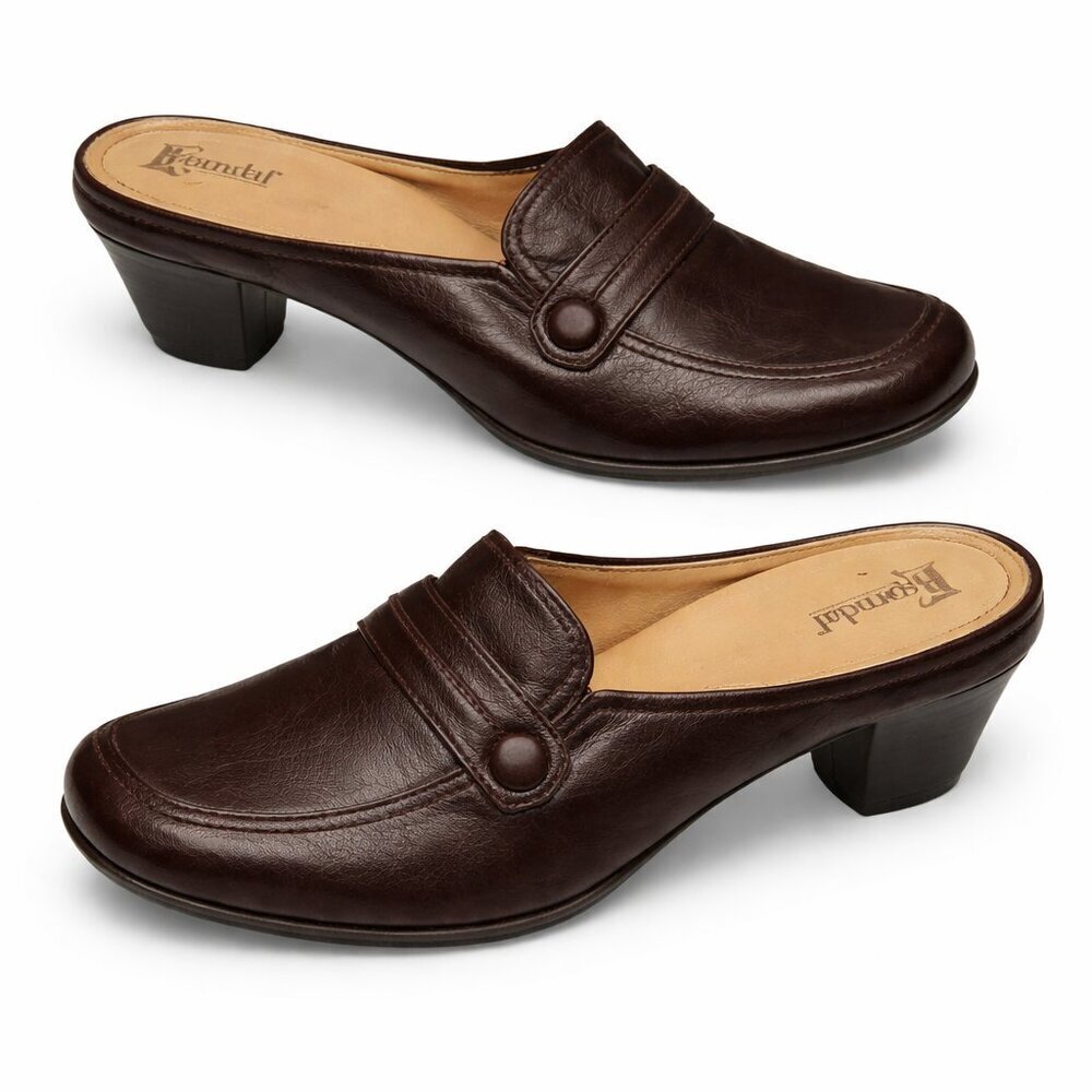 BJORNDAL Brown Leather Slip-On Mules Clogs 9.5M